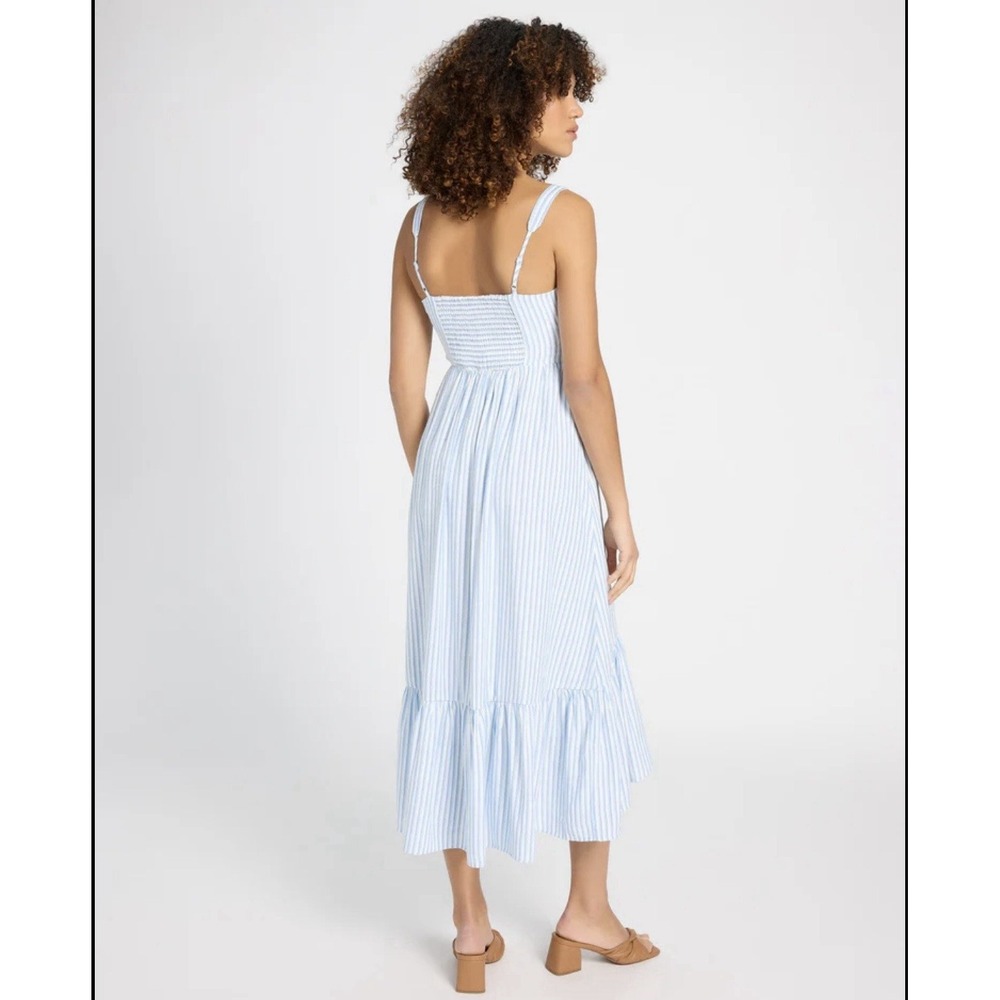 Dizzy Lizzy Women's Blue/White Striped Sweetheart Maxi Dress Cotton Seersucker M